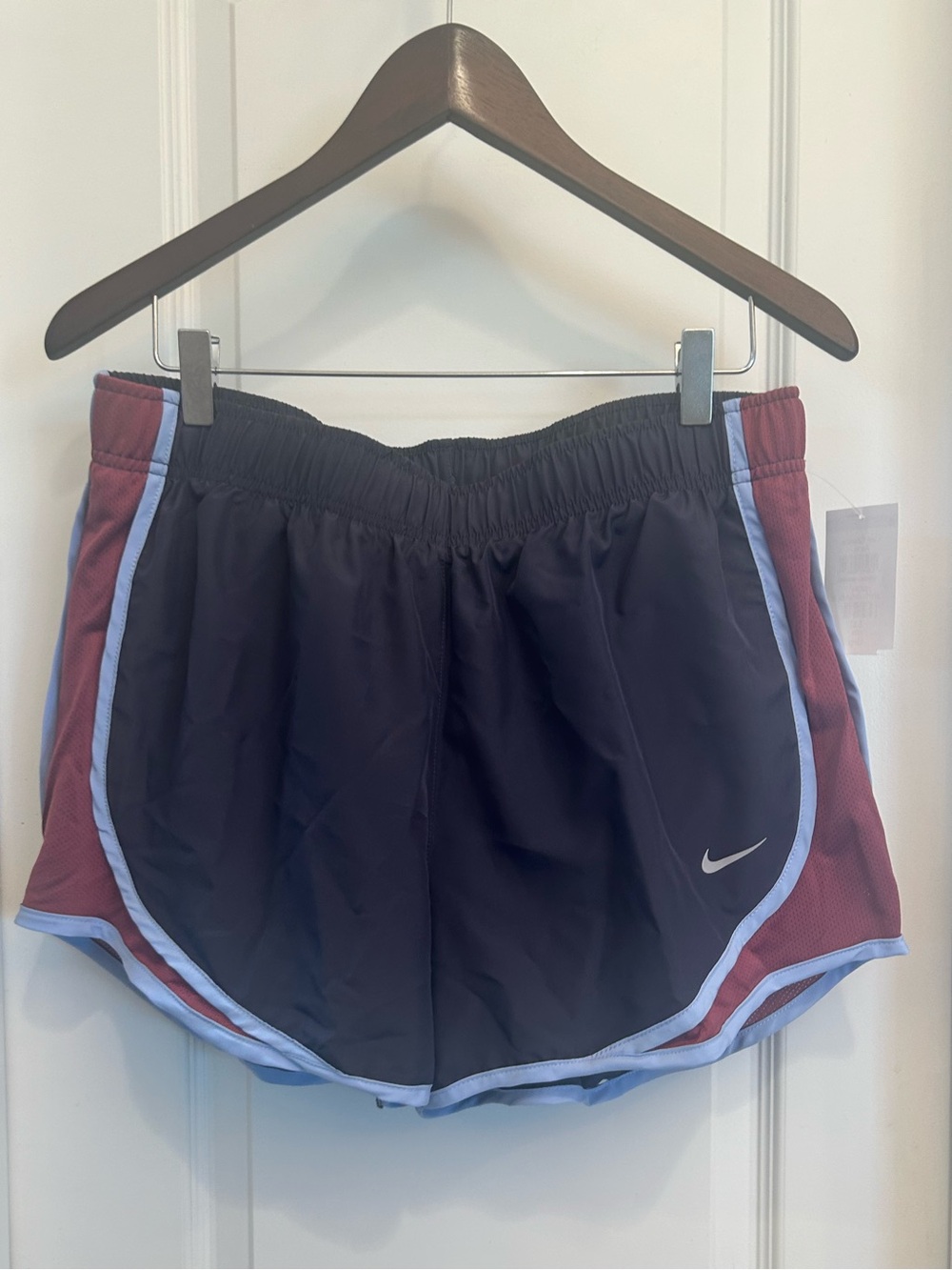Nike Women’s Navy & Maroon Running Shorts with Light Blue Trim